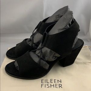 Eileen Fisher Black Heels Tumbled Nubuck Sz. 8.5